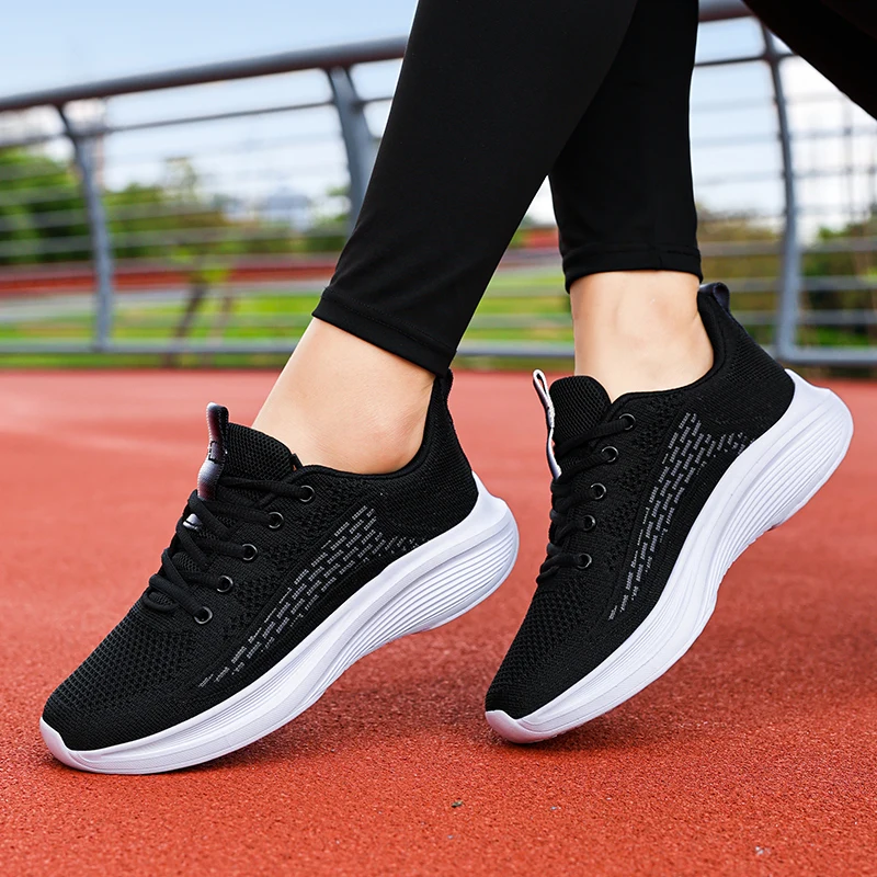 

Women Running Shoes Lace-Up Mesh Light Walking Sneaker Fitness Sport Flats Comfortable Breathable Black Size 35-41 Loafers