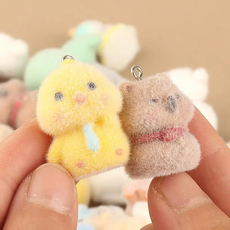 Flocking 3D Resin Cartoon DIY Pendant 5/10Pcs Random Mixed Models Lovely Charms for DIY Earring Keychain Home Ornament