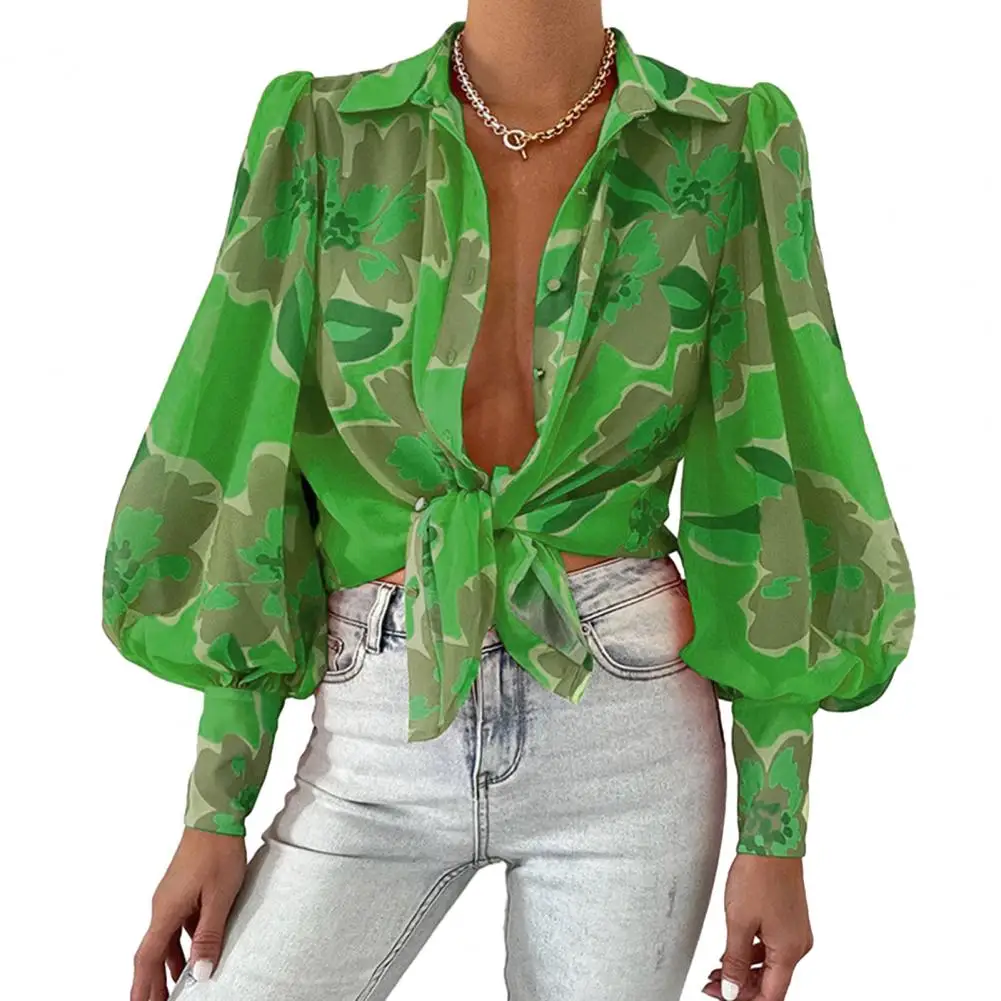 Women Puff Sleeves Shirt Puff Long Sleeve Shirt Tops Floral Puff Sleeve Blouses for Women Chic Single-breasted Workwear Tops