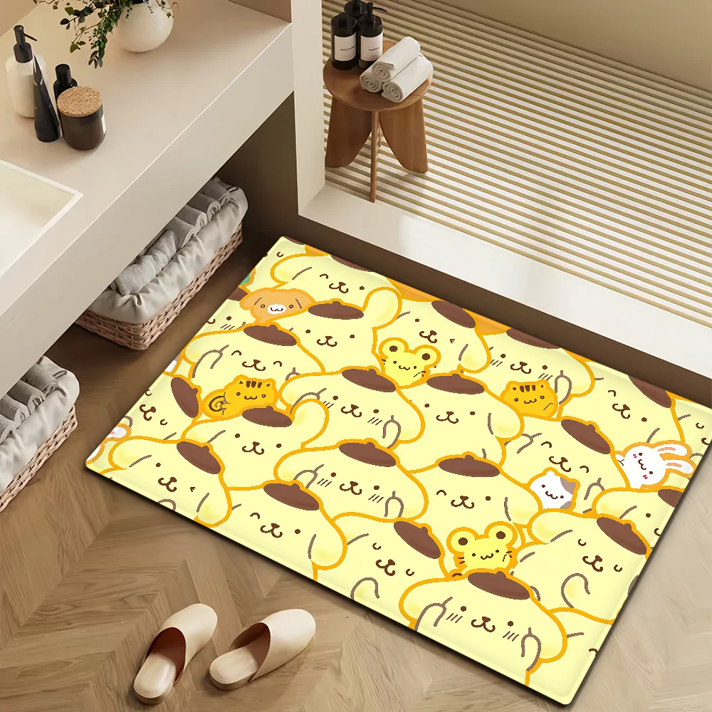 Niedliche Kawaii P-Pom P-Pom Purin Fußmatte aus Mikrofaser, dekorative, vielseitige Flanell-Bodenmatte, schnell trocknende, saugfähige, rutschfeste Sohle
