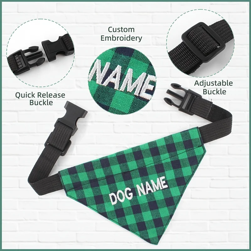 Personalized Embroidered Pet Bandana Custom Name Dog Cat Triangle Scarf Adjustable Pleated Collar with Quick Release Buckle view 6
