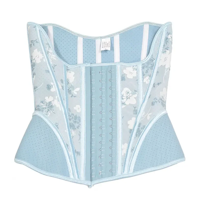 

Breathable Underbust Long Hip Protection Back Waist Harness Sky Blue Spliced ​​lace Sports Belly Tie Corset Cincher Body Shaper