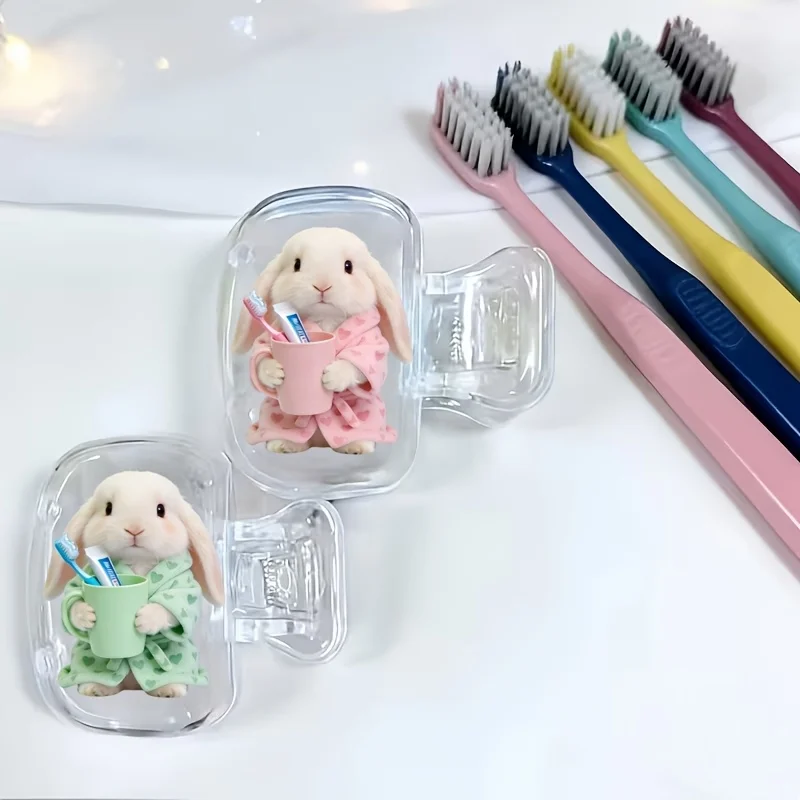 2pcs Rabbits Wearing Pajamas Portable Toothbrush Head Cover Storage Box Toothbrush Protection Cap Holder Holiday Party Gifts - view 3