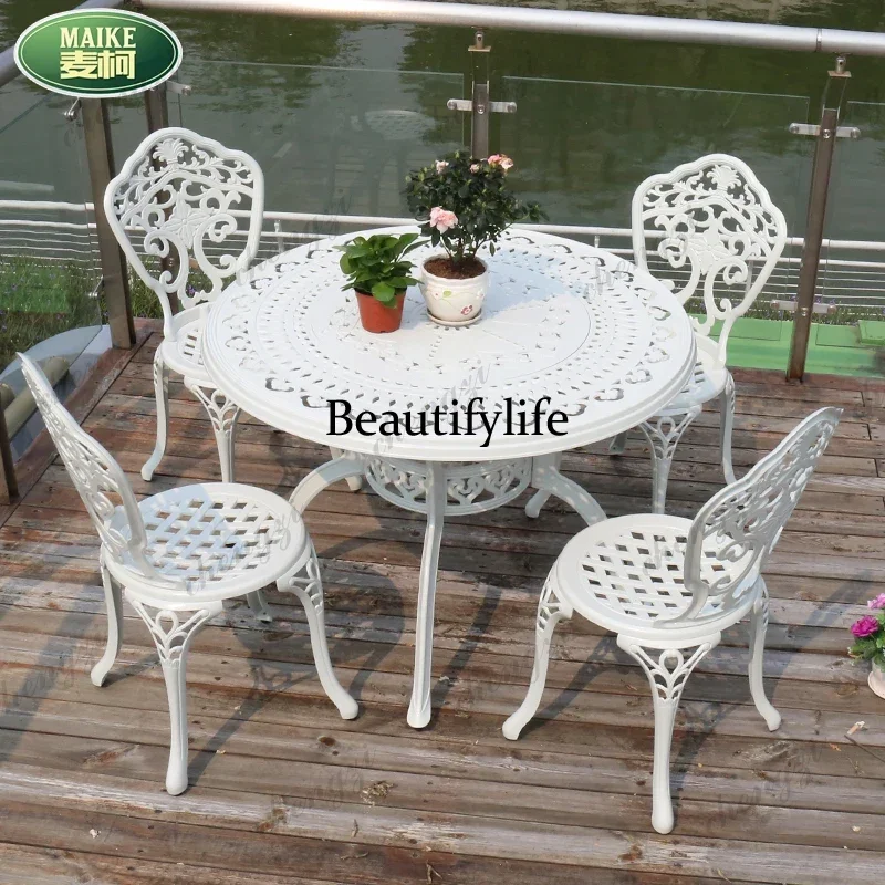 Outdoor Leisure Garden European Style  and Chair Cast Aluminum Small Table and Chair Combination Iron Three-Piece Set