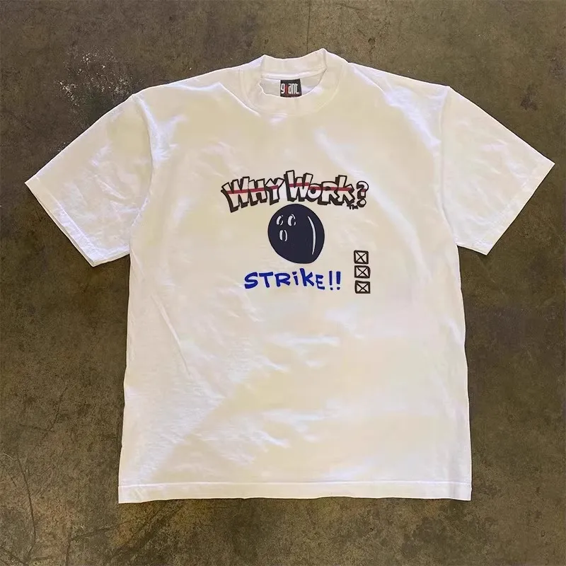 Why Work Cartoon Pattern Printed Men's and Women's Fashion Trend Short Sleeve Summer New Soft Skin Friendly Casual T-shirt