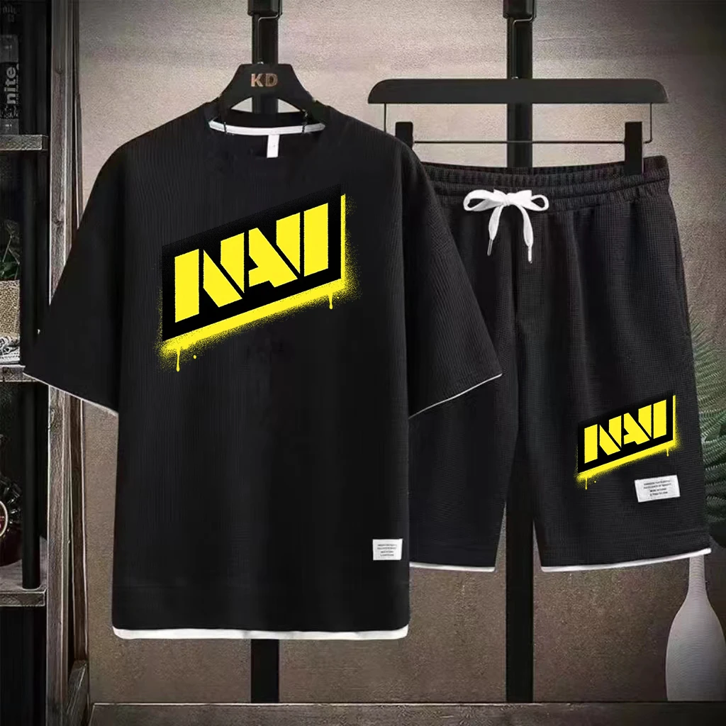 2024 New E-sports Game NAVI TEAM  2D Printed Pattern Men's and Women's Summer Set Waffle Short Sleeve Shorts Comfortable Top