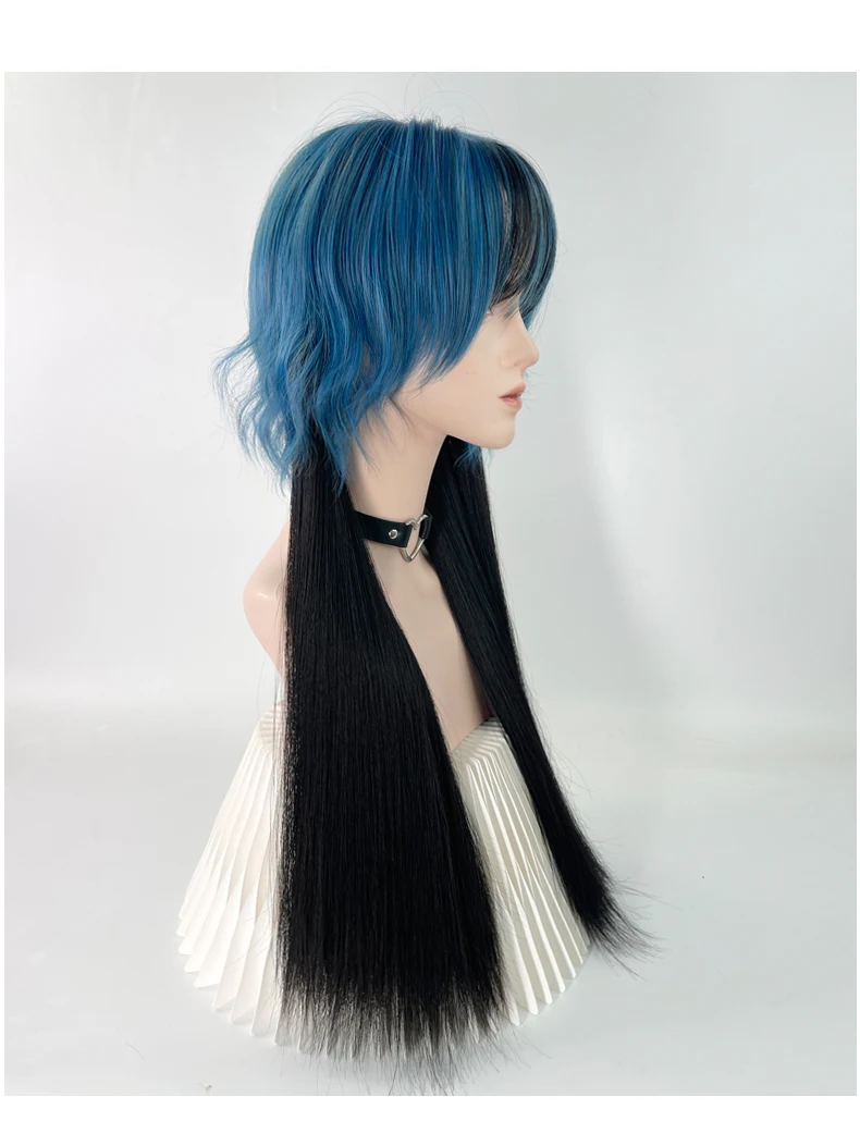 مقاومة للحرارة الاصطناعية لوليتا أسود أومبير الأزرق شعر مستعار للنساء الرجال نمط طويل مستقيم مع الانفجارات تأثيري ملابس يومية للحفلات #2