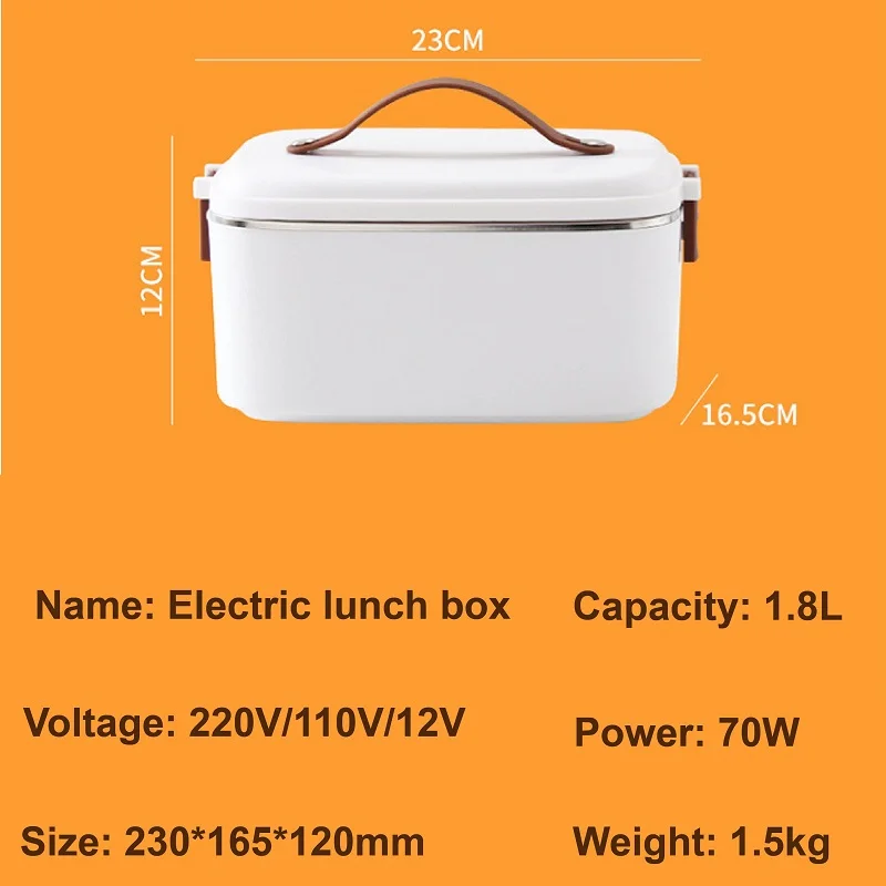 220V 110V 12V 1.8L Outdoor Electric Lunch Box Car Portable Stainless Steel Heating Box Thermal Insulation Water-Free Lunch Box