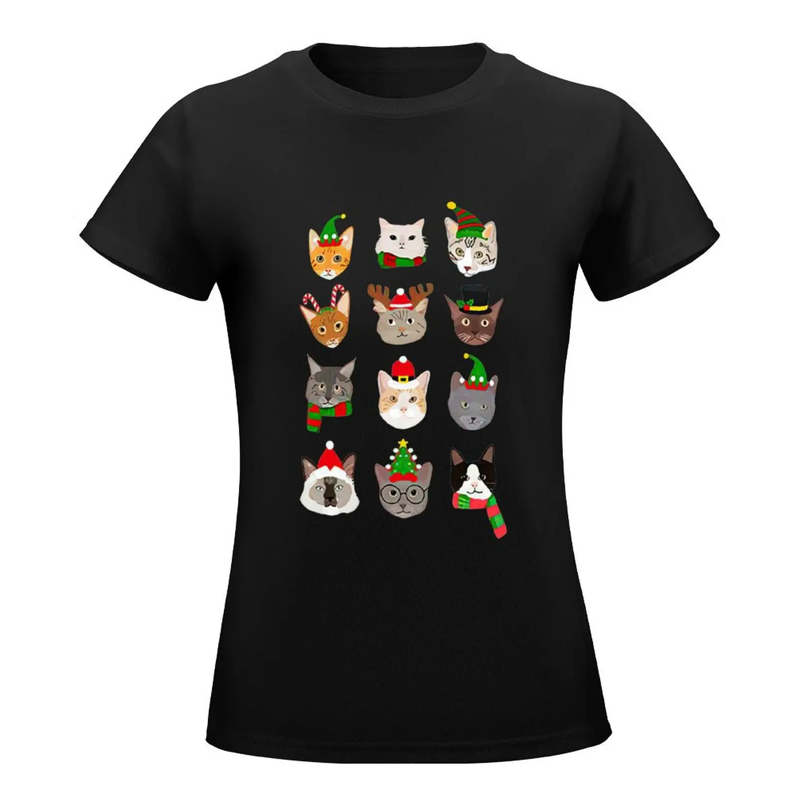FESTIVE CATS XMAS T-Shirt Aesthetic clothing tees lady clothes cute t-shirts for Women