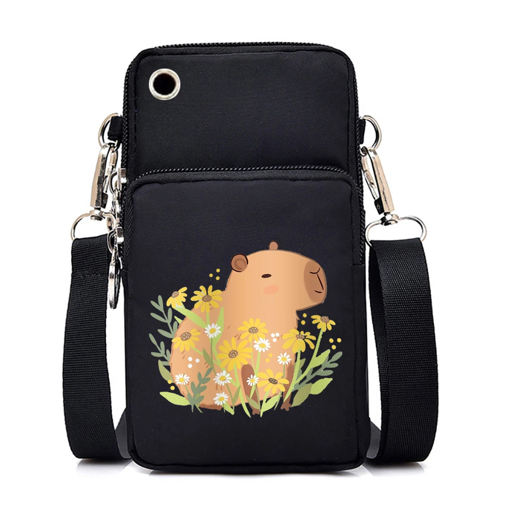 Nylonowa damska mała torba na ramię Cartoon Capybara torba na telefon komórkowy modna torebka portmonetka unisex Mini Capybara torba Crossbody