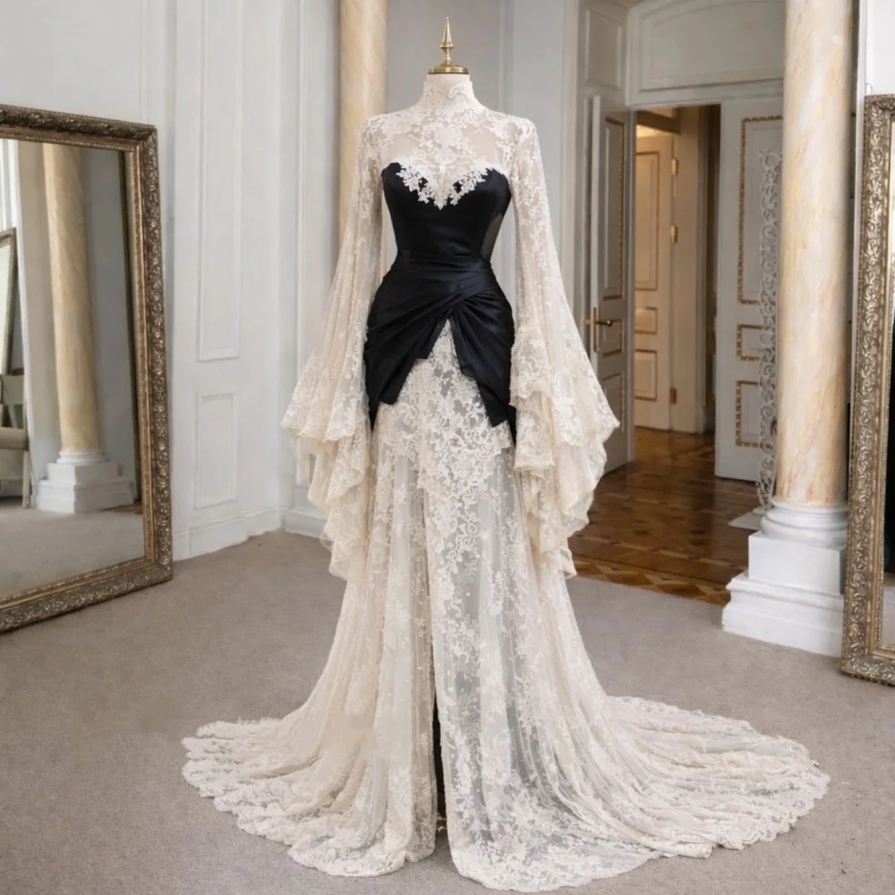 Customized High Quality Long Sleeves Lace Wedding Party Dress A-line Floor-length Bespoke Occasion Formal Exquisite Modern Style