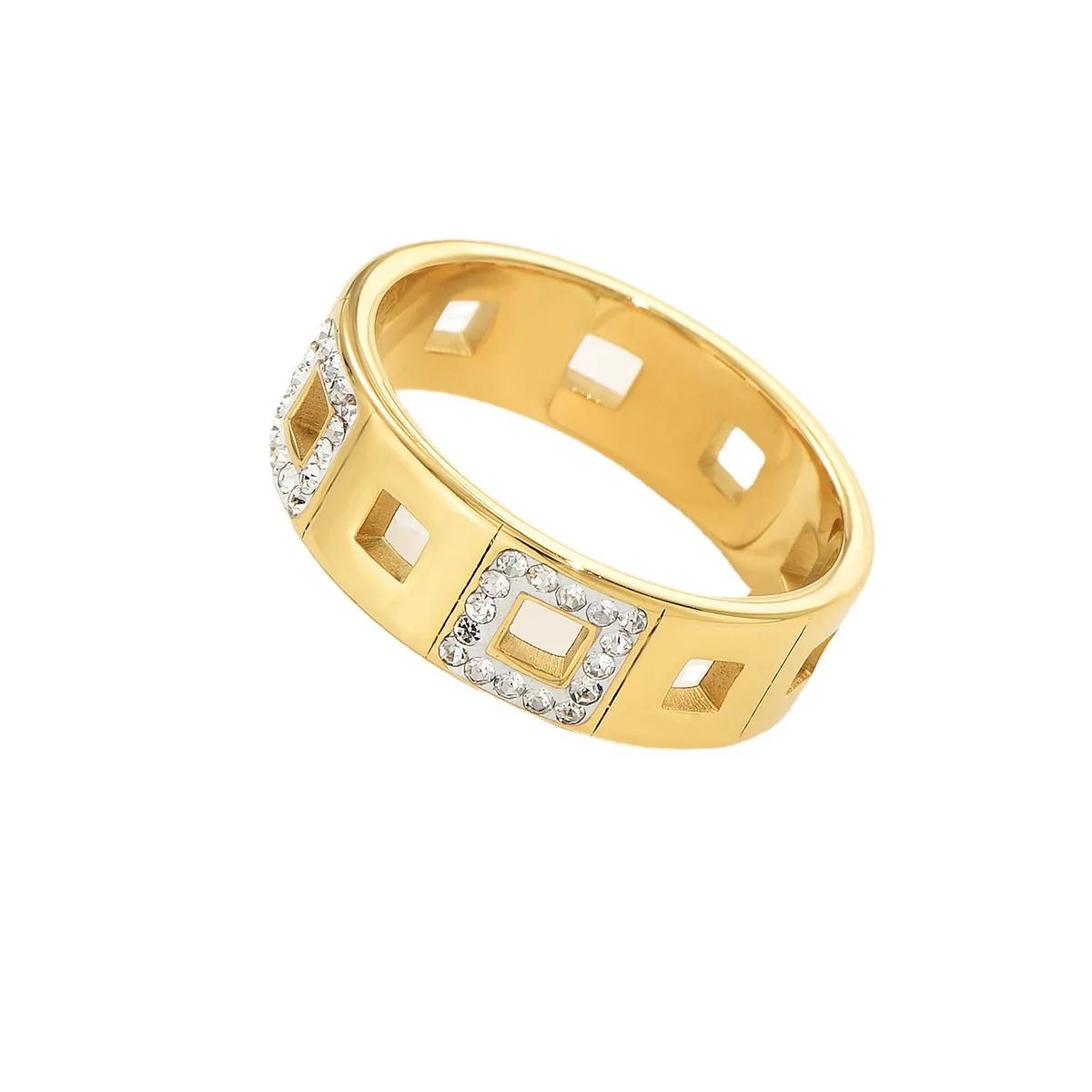 خاتم نسائي هندسي على الطراز الياباني الكوري مجوف مربع مرصع بالألماس مجوهرات ذهبية أوروبية أمريكية عصرية #4