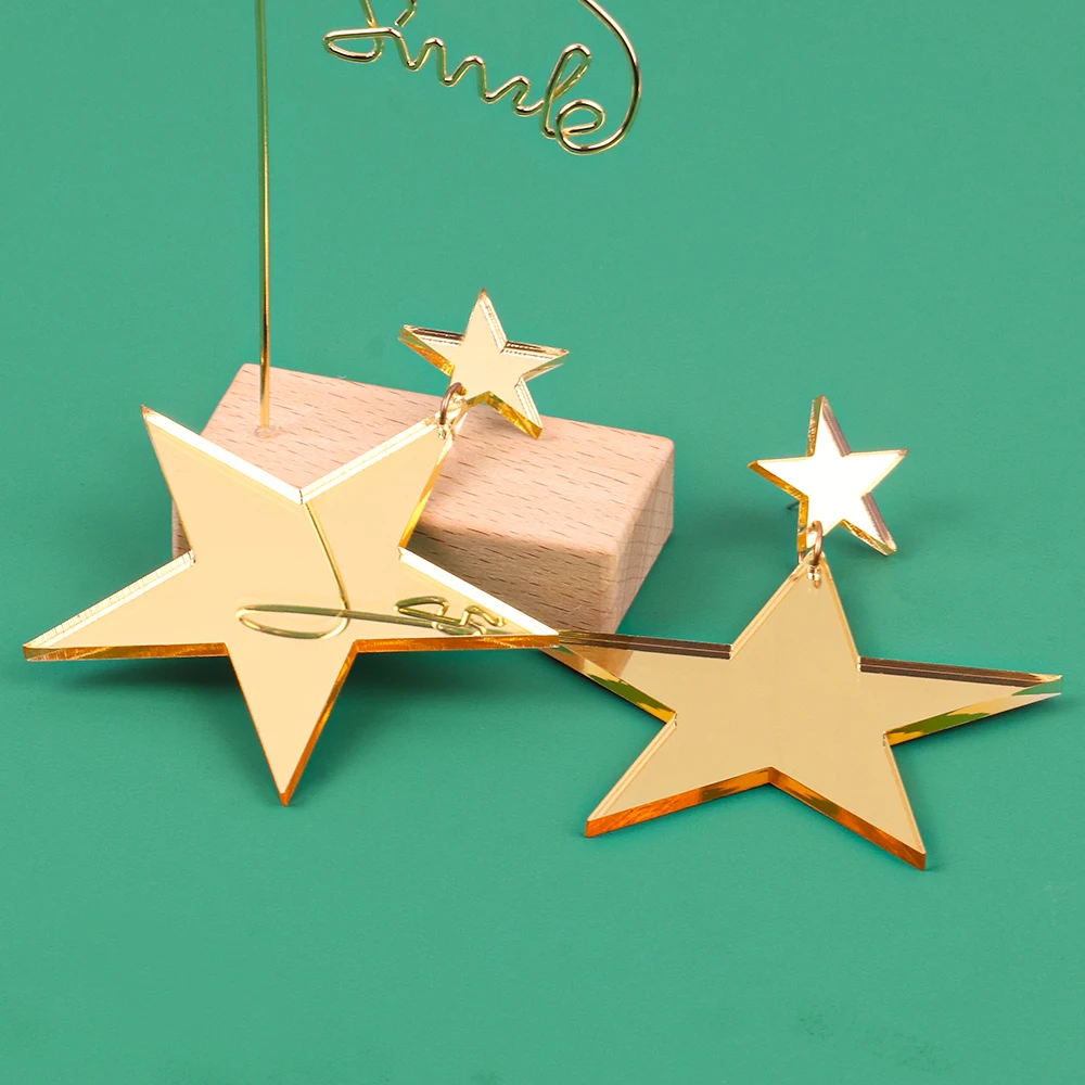 Gold Color Acrylic Shiny Mirror Big Star Drop Earrings HipHop Exaggerated Large Five-Pointed Star Pendant Earring Party Jewelry