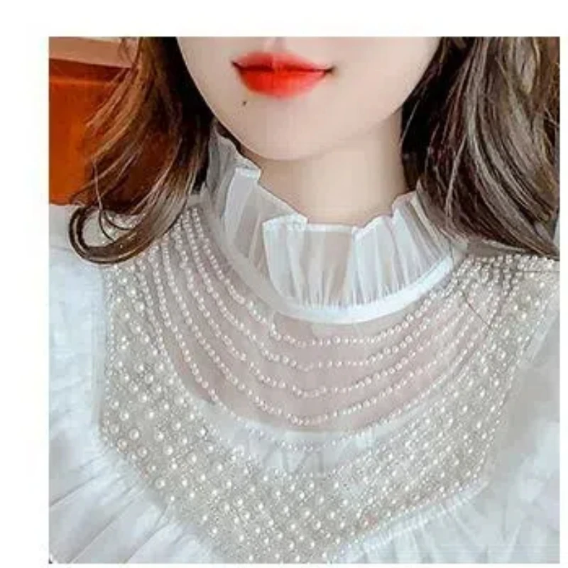 Autumn 2024 Women\'s New Splicing Stand Collar Embroidered Flares Lace Fashion Solid Color Minimalist Casual Long Sleeve Blouses