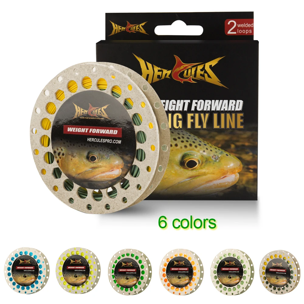 HERCULES Fly Fishing Line Floating Weight Forward Fly Line with Double Welded Loop, Fluorescent Yellow WF5F WF6F WF7F WF8F 100FT