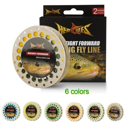 Hercules Fly Fishing Line, peso flutuante para a frente, duplo laço soldado, amarelo fluorescente, WF5F WF6F WF7F WF8F, 100FT