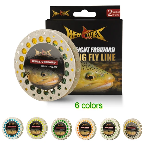 Línea de pesca con mosca HERCULES, peso flotante, línea de mosca hacia adelante con doble bucle soldado, amarillo fluorescente WF5F WF6F WF7F WF8F 100 pies