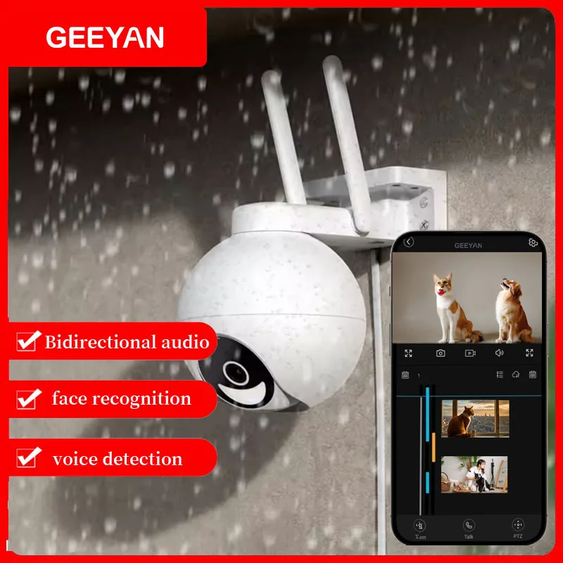 GEEYAN-cámara de seguridad 360 para exteriores/exteriores, cámaras WiFi para seguridad del hogar, cámara de vigilancia, sin suscripción con Det de movimiento