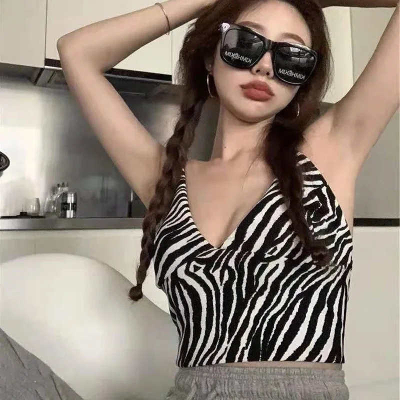 Zebra Crop Top Women Sexy Slim Summer Tank Tops Woman Casual Vest Streetwear Female Breathable Top Basic Elasticity Corset Top