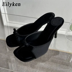 Eilyken Square Toe Women Slippers Fashion High Heels Shallow Party Dress Mules Slides Female Shoes Zapatos Mujer