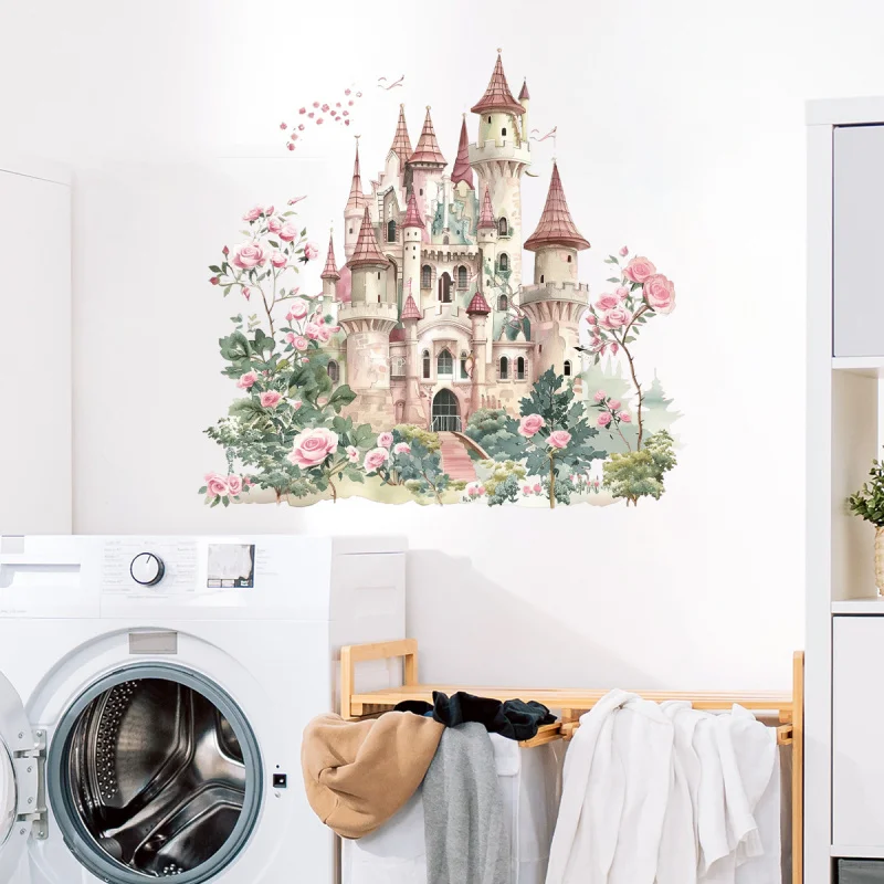 

Cartoon Pink Dream Castle Wall Sticker Girl Bedroom Children's Room Kindergarten Decorative Wallpaper Self-Adhesive Removable