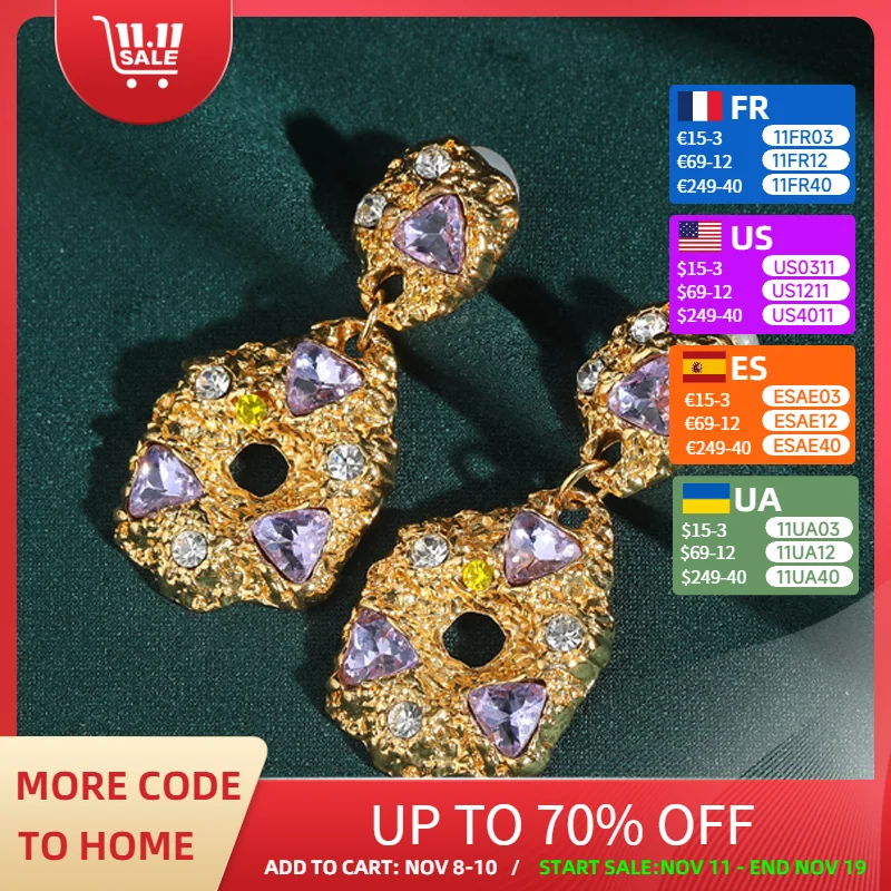 

Vintage Purple Gold Color Drop Earrings Elegant Crystal Jewelry Rhinestone Luxury Accessories Woman Daily Formal Occasions 2025