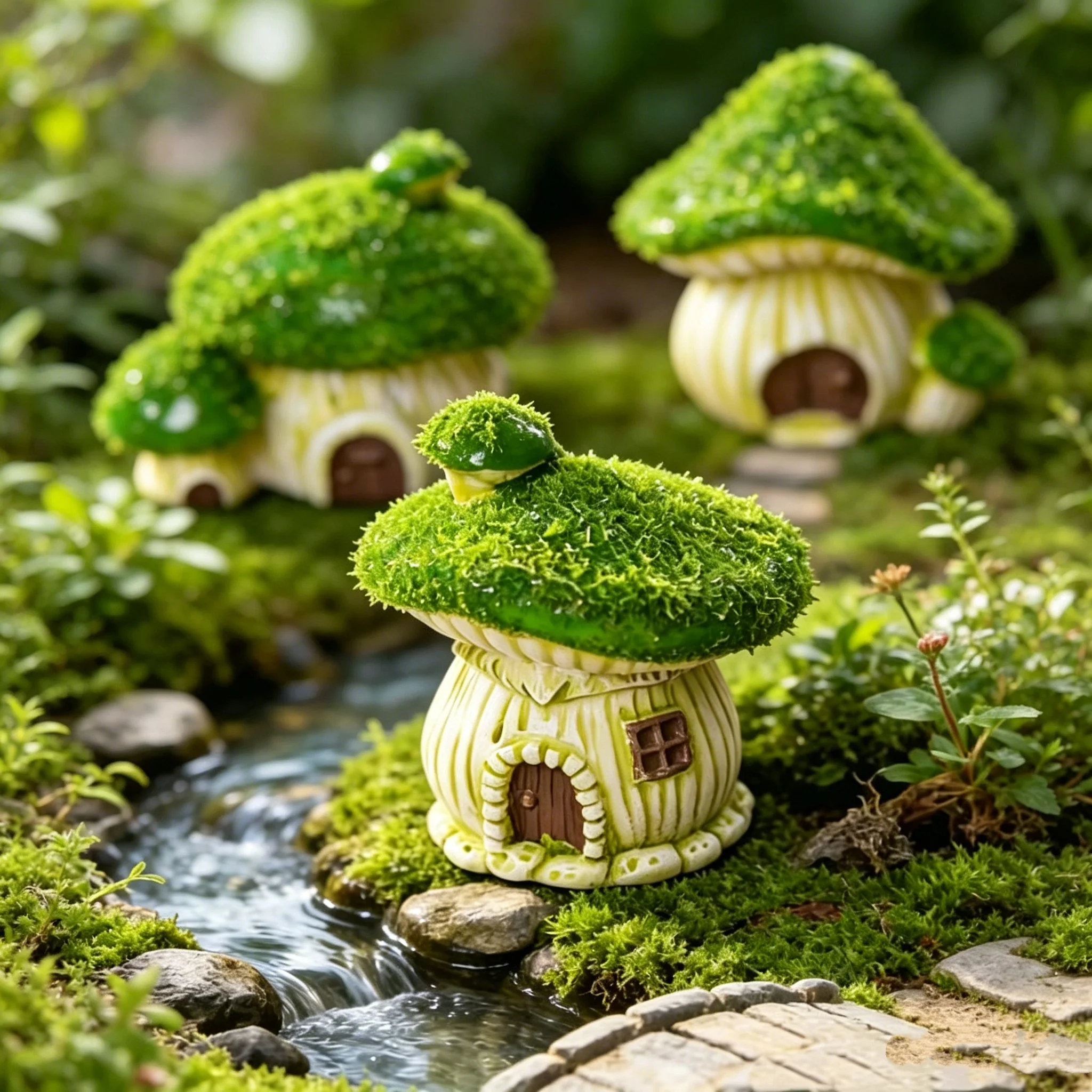4Pcs/1Pc Small Landscape Mushroom House Ornaments, Cute Cartoon Moss House, Bonsai Garden Decoration Accessories, Desktop Ornaments