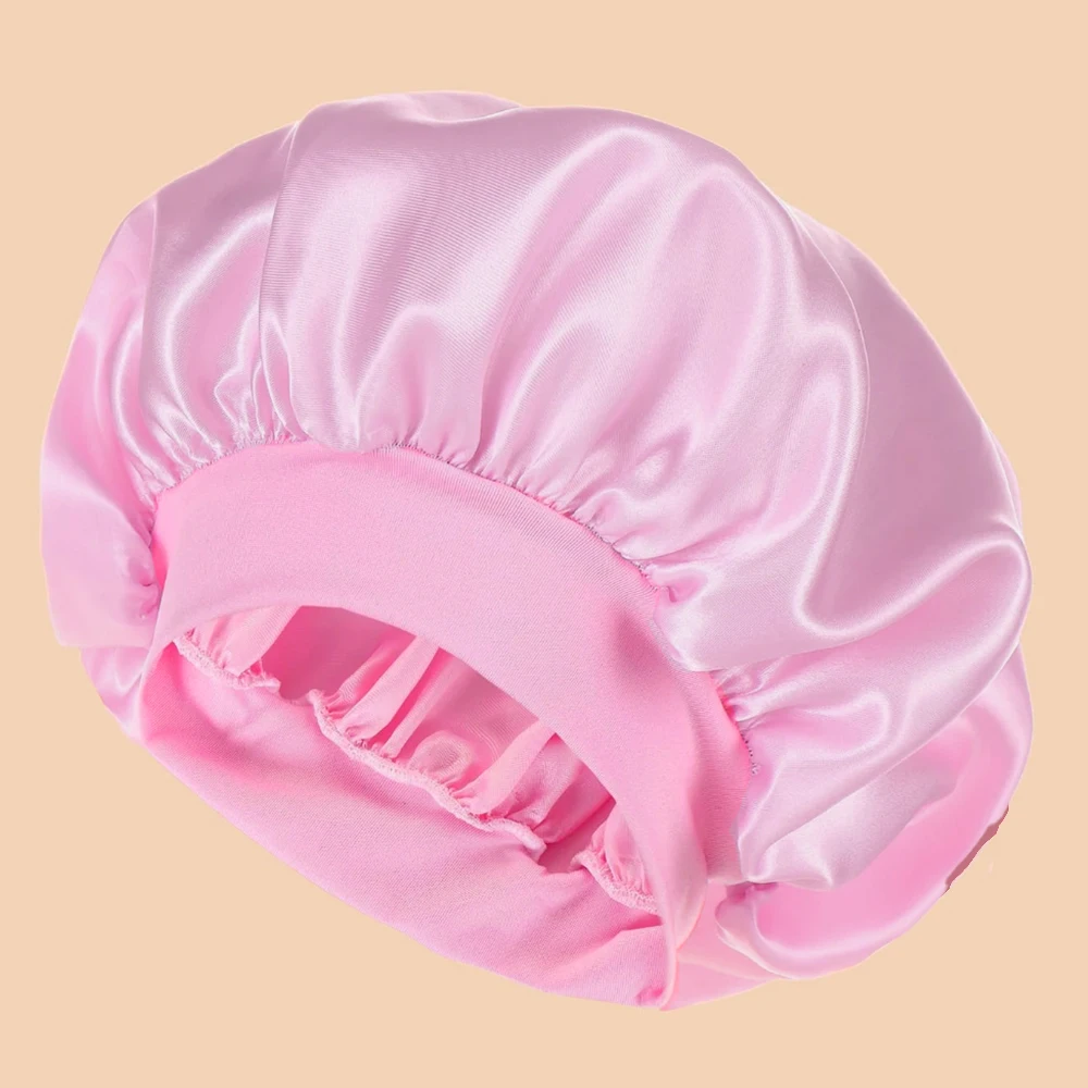 Solid Satin Hair Bonnet, Soft Silk Sleeping Cap, Wide Elastic Band Night Hat, Anti-Frizz Hair Protection Sleep Cap