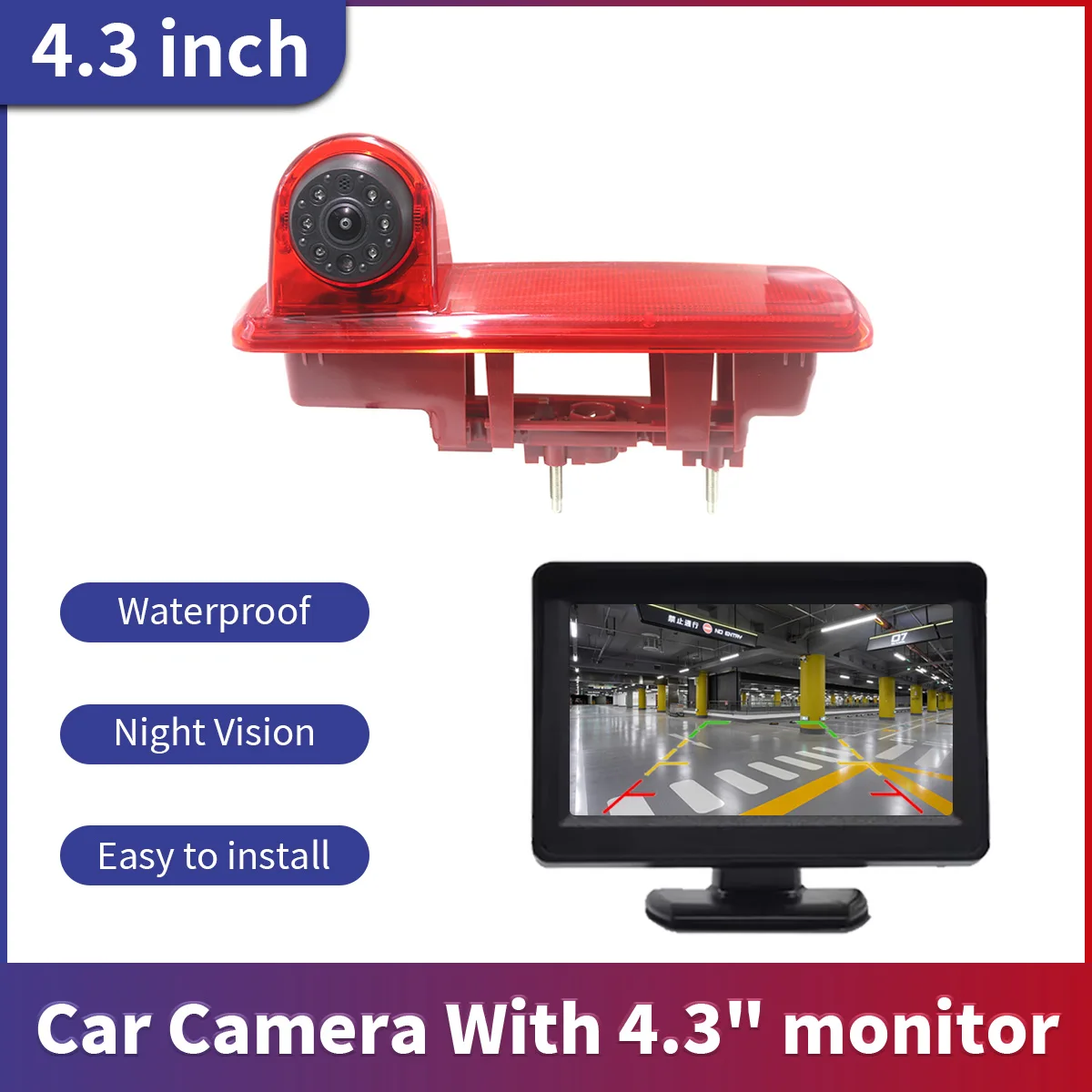 

Car Brake Light Waterproof Night Vision Reverse Camera With 4.3-inch Car Desktop Monitor For Opel Vivaro 2014 Renault Trafic 3