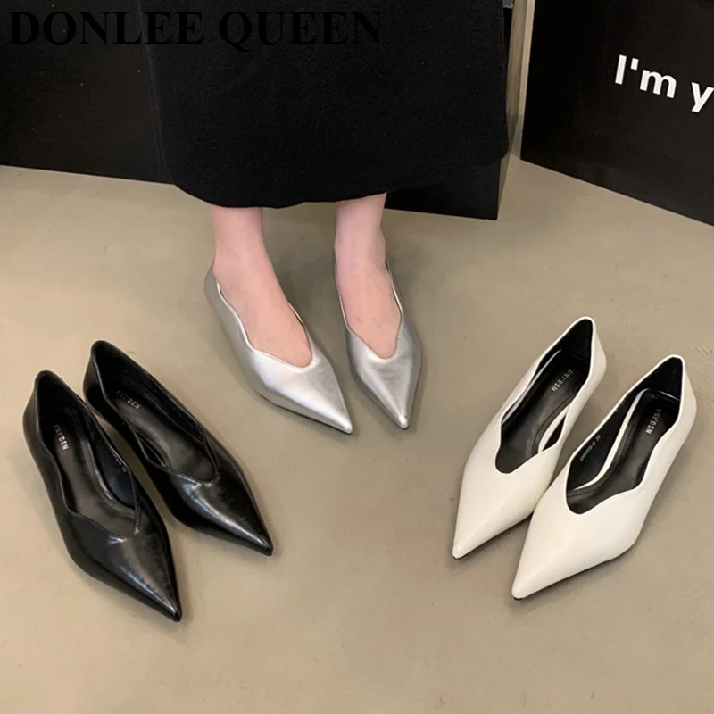 Fashion Pointed Toe Low Heels Women Shoes Shallow Pumps Dress Office Ladies Loafers Elegant Pumps Brand Shallow Zapatillas Mujer