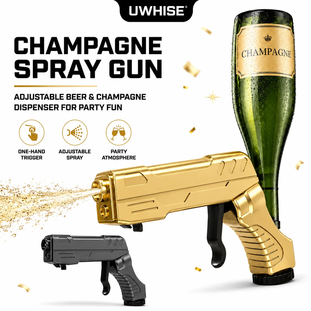 Uwhise Champagne Gun Beer Sprayer Alloy Bottle Opener Wine Dispenser Adjustable Party Prop Shooter Tools For Bar Wedding Club