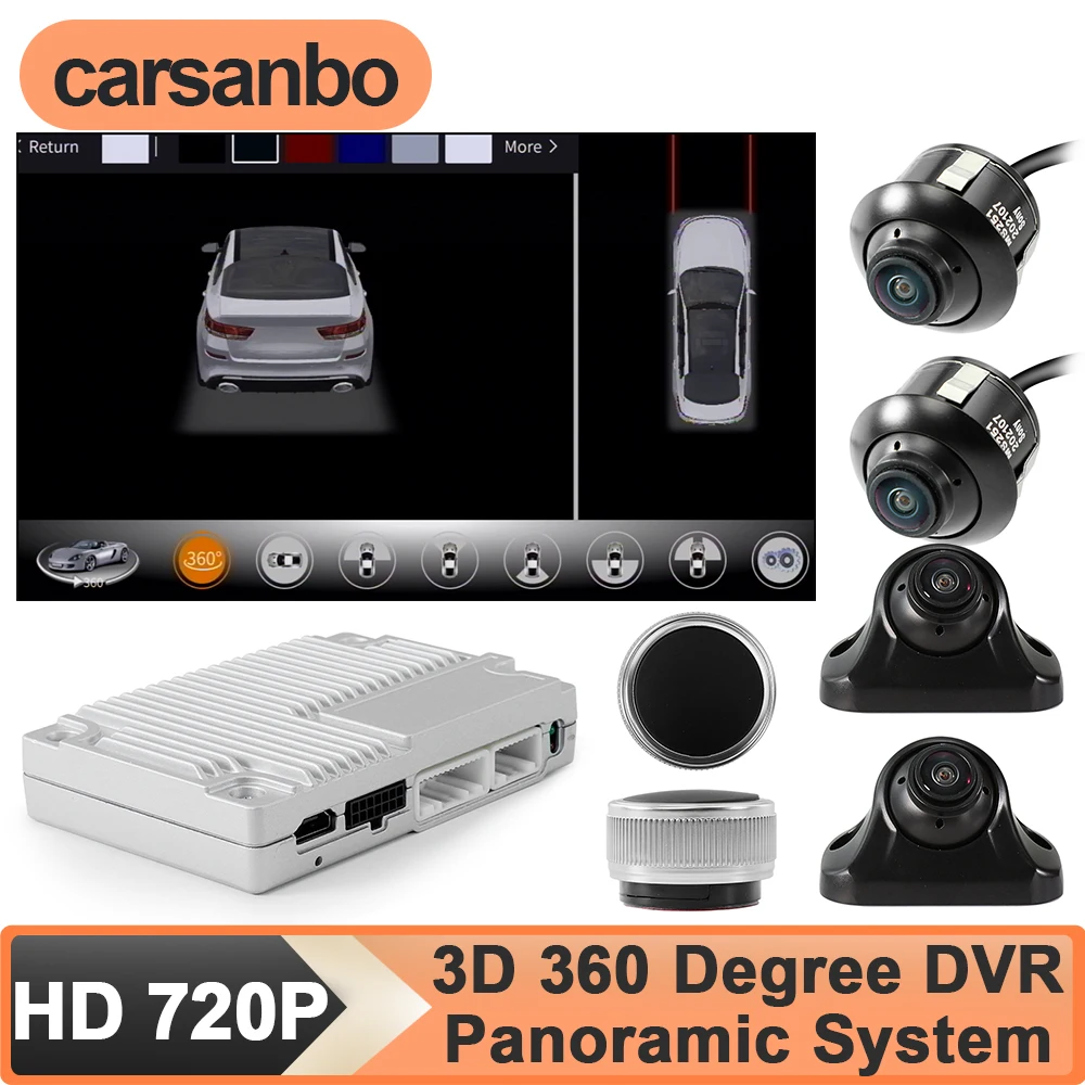 Carsanbo HD 720P 3D 2D Car 360 Degree Surround View Camera Front+Rear+Left+Right View DVR Parking Camera System for Any Vehicle