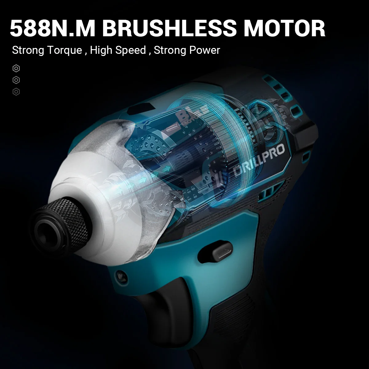 Drillpro 1/4 Inch Cordless Brushless 4-Speed Electric Drill Screwdriver Impact Driver Power Tool for Makita 18V Battery