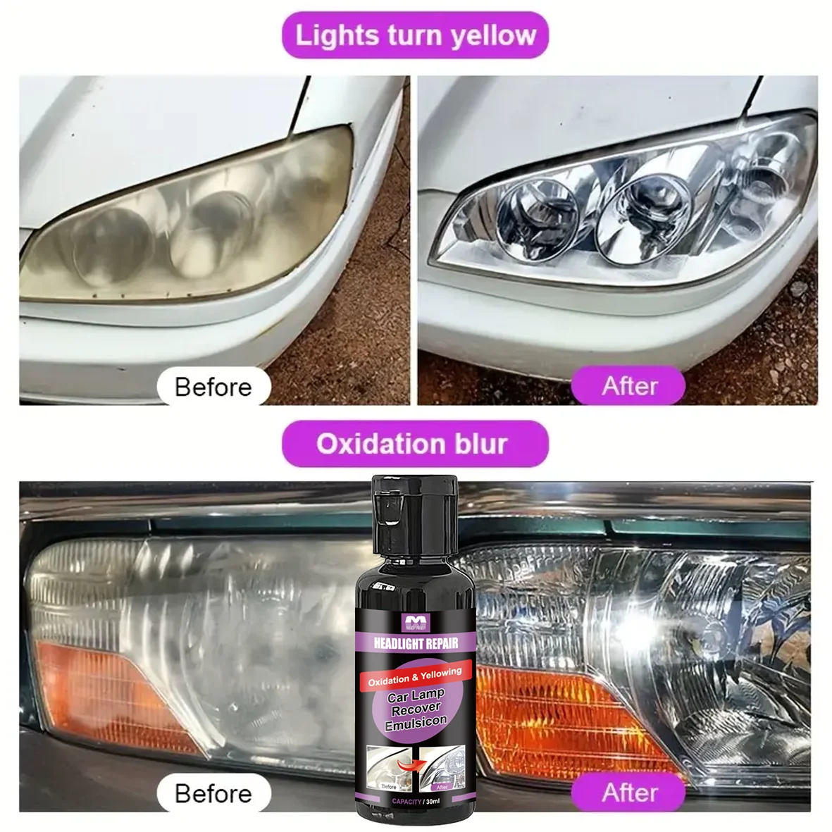 Headlight Restoration Polish - Nano Liquid Headlight Cleaner, Restore Faded Headlights, Remove Scratches&Fog from Plastic Lenses