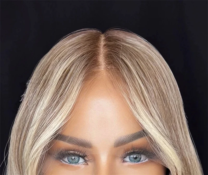 Highlights Golden Ash blonde Glueless Wig 20inchs Long Natural Synthetic Lace Front Wigs for Women Girl Futura Soft Loose Wave