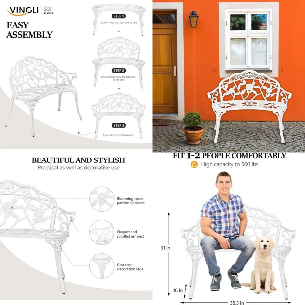 

Садовая металлическая скамья-роза 38,5 дюймов, двухместная, из чугуна и алюминия, в античном ирландском стиле, белая, для газона, веранды, двора, террасы