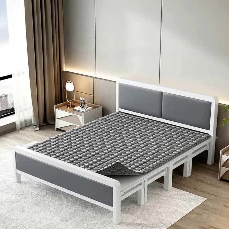 Folding Iron Bed Single Double Reinforced Hard Mattress Modern Simple Adult Home Rental Lunch Break