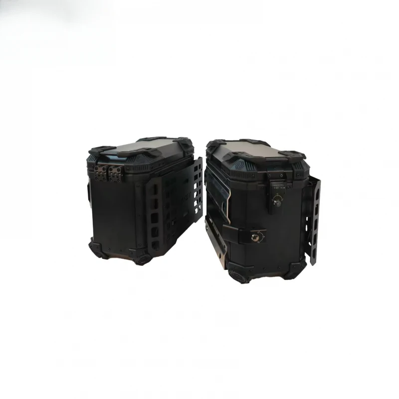 38L Waterproof Aluminum Alloy Motorcycle Top Box-Armor Side Box with No Rear Exhaust Option-All Black Color