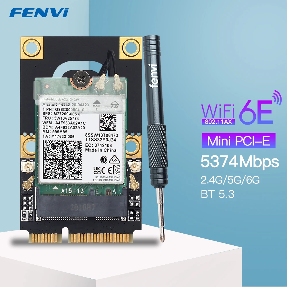 Tarjeta inalámbrica WiFi 6E Intel AX210, adaptador M.2 a Mini PCI-E para Win10/11, 5374Mbps, 802.11AX, 2,4G/5Ghz/6Ghz, BT5.3, WiFi6, AX200