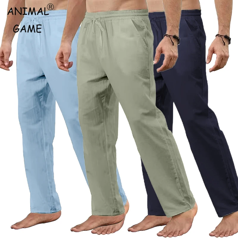 

Summer Mens Breathable Cotton Pants Lightweight Sweatpants Solid Color Sport Pencil Pants Casual Streetwear Men