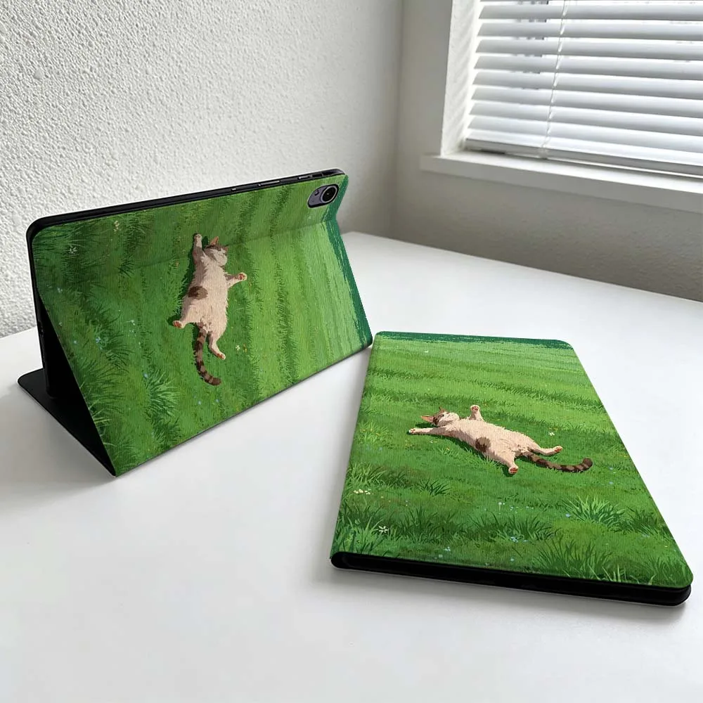 Cartoon Cat Lying Grass Cover For Huawei MatePad MediaPad MagicPad Honor Pad 10 9 8 X10 X9 X8 Pro Soft Inch Tablet Case