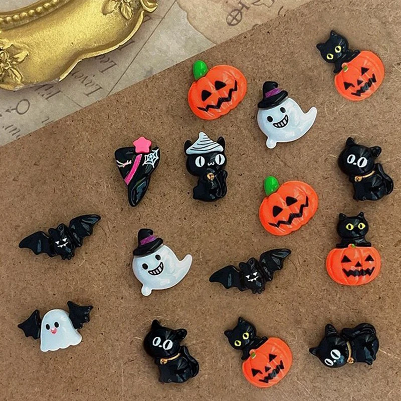 5Pcs/Set Cute Resin Mini Halloween Ghost Bat Nail Art Decoration Nail Jewelry Charms Accessories Diy Manicure Supplies