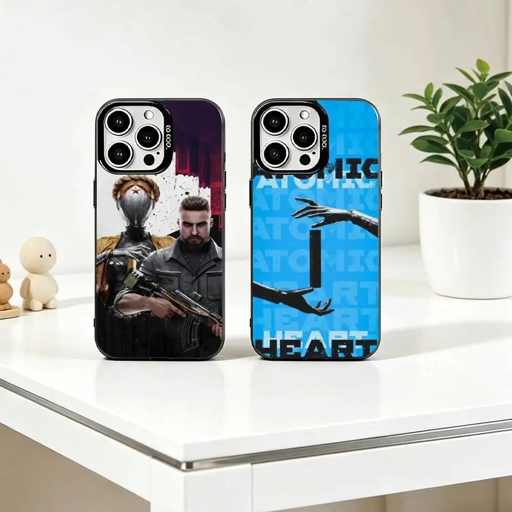 

C-Classic game A-Atomic Heart 2 Phone Case For iPhone 17,16,15,14,13,12,11 Plus,Pro Max,XS,Colored Silver Plated Inside Cover