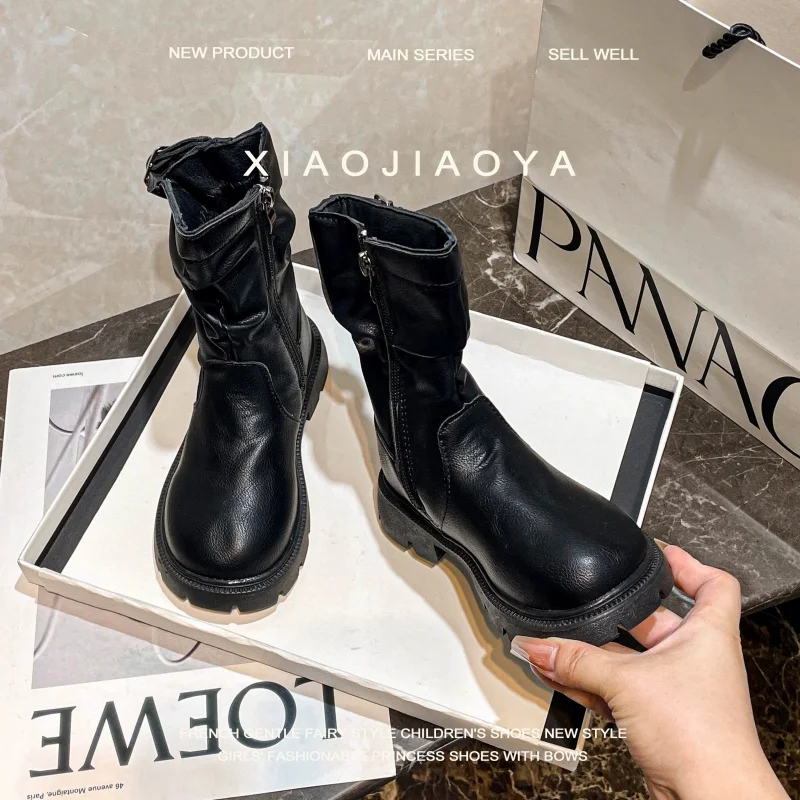 Long Boot Winter New Trend Design Kids Boots Street Hundred Fashion Outdoor Middle tube Boots Platform Slip On Shoes for Girls
