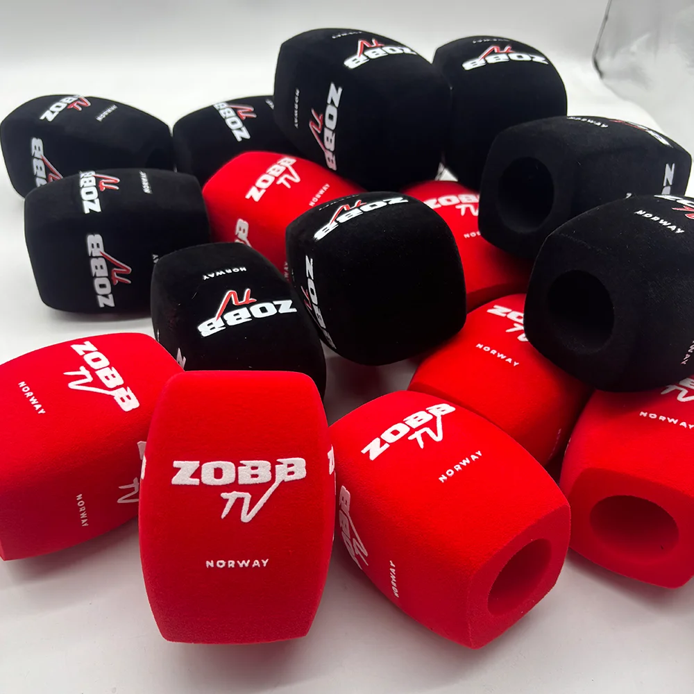 Customized Logo Square Flocking Foam Cap TV Stations Reporter Interview Mic Sponge Windscreen for Handheld Interview Microphones