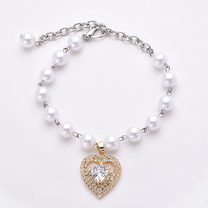 Giant Heart Zircon Necklace For Small Medium Dogs Rose Gold Bead Chain Adjustable Pet Dog Collar Romantic Cat Neck Accessories