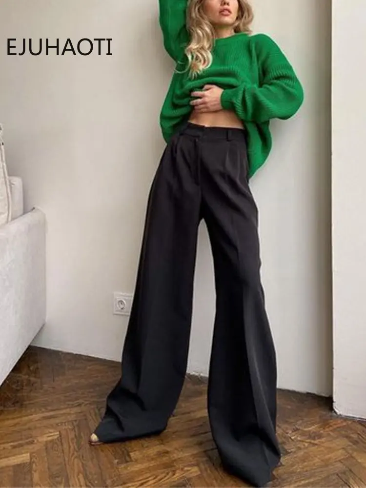 2024 New Spring Summer Women\'s Casual Straight Classic Green Black Rose Red High Waist Pants Korean Wide Leg Trousers For Women