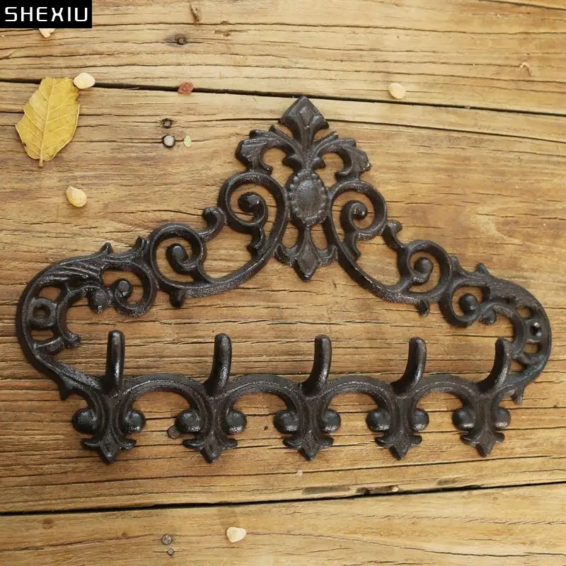 

Vintage Floral Texture Hook Hanging Shelf Wall Decorative Coat Hanger Cast Iron Rack Courtyard Outdoor Decor