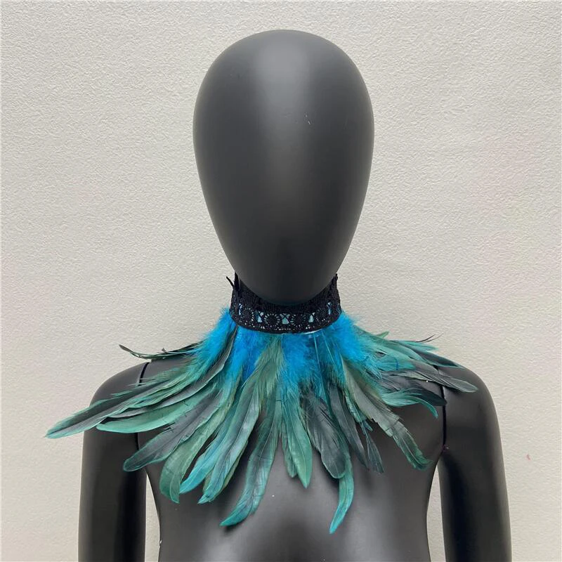 32cm Punk Style Feather Necklace Cosplay Clothing Accessories Halloween Decor Gothic Luxury Lace Scarf Feather Choker