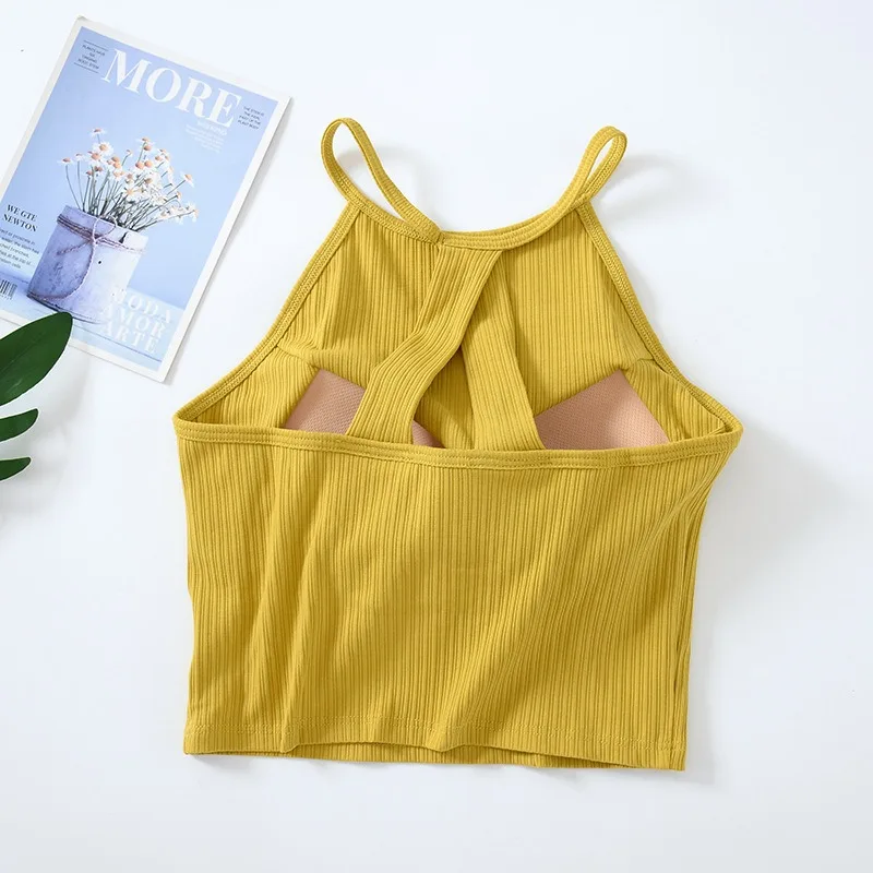 Summer Chest Pad Suspender Vest Female Cotton Bra Short T-Shirt Sexy Sleepwear One Piece Pajamas Tops For Women Nightwear Shirt